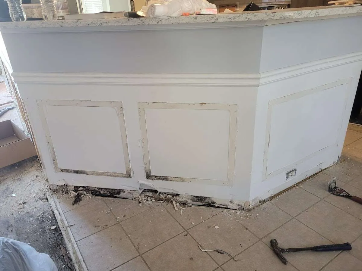 Water damage and mold on kitchen during Burst Pipe Cleanup in Glasgow
